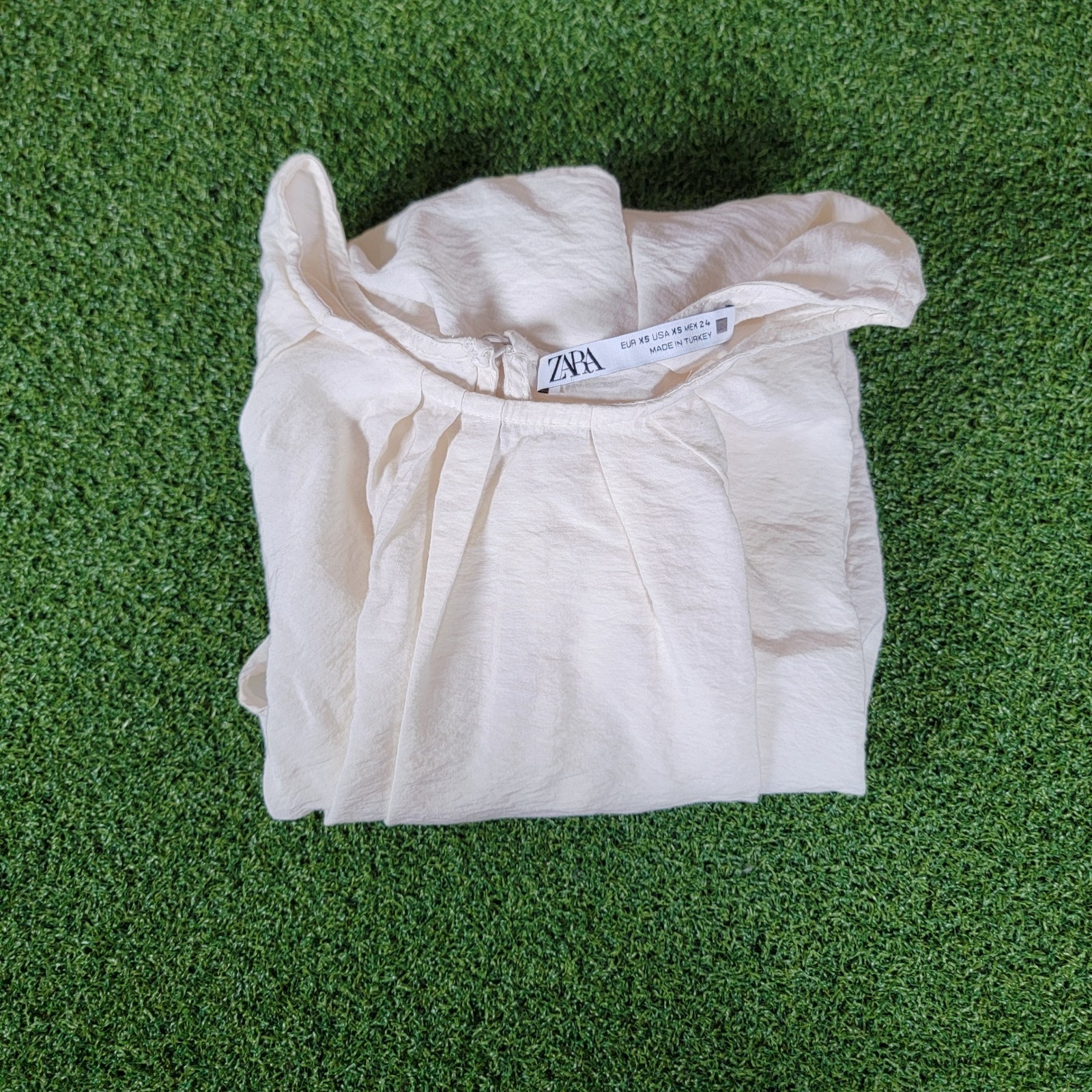 Zara Blouse Top Open Back Short Sleeve Elastic Waist Cream Xs